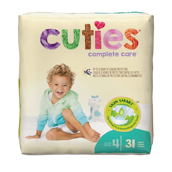 Cuties Baby Diaper Size 4, 22 to 37 lbs., PK 31 CR4001
